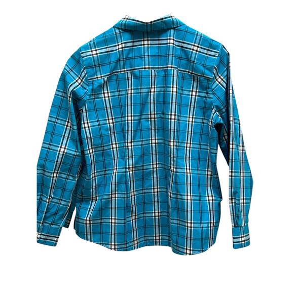 Foxcroft Appleseed’s Wrinkle Free Plaid Shirt 12P Pastel Blue Button - Picture 6 of 7